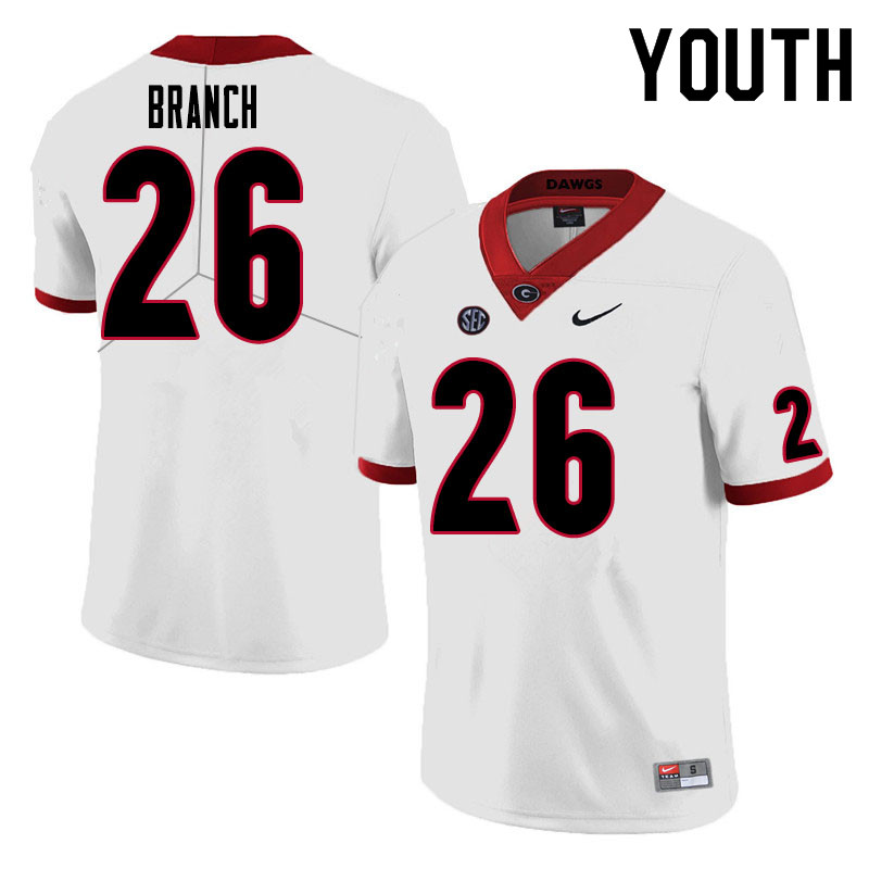 Youth #26 Daran Branch Georgia Bulldogs College Football Jerseys Sale-White